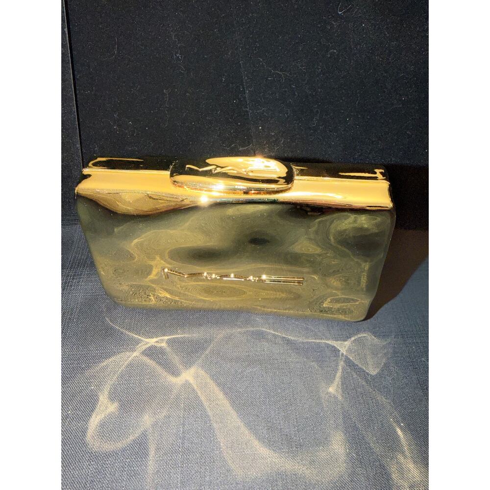 MAC Cosmetics Gold Clutch Evening Bag Metallic Gold Hard Case Collectible